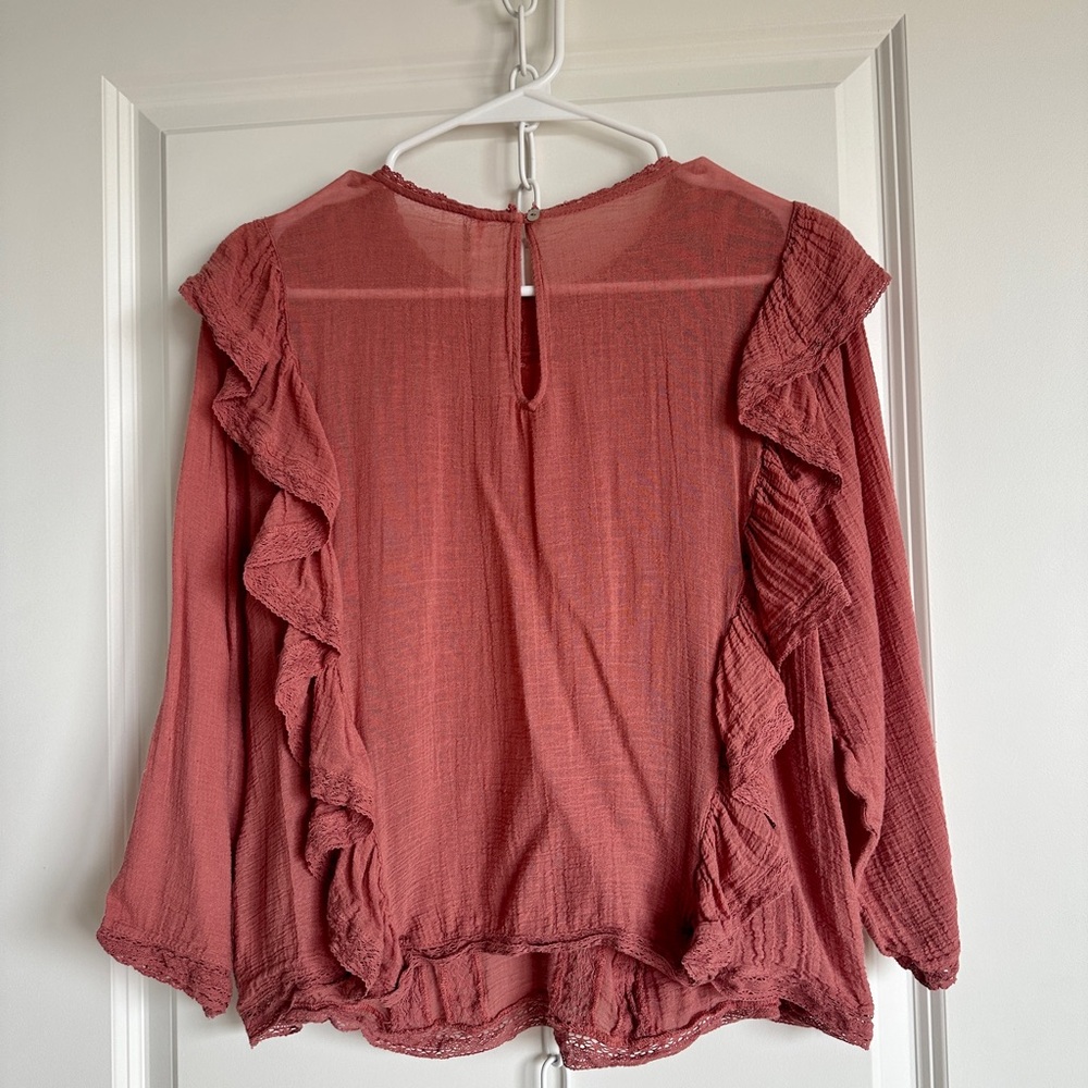 FREE PEOPLE Jasmine Ruffled Blouse in Rose NWOT - Picture 4 of 4